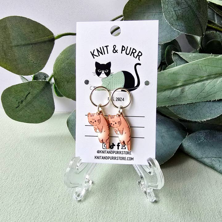 Hannah Brown Tabby Cat Stitch Markers for wholesale by Knit and Purr
