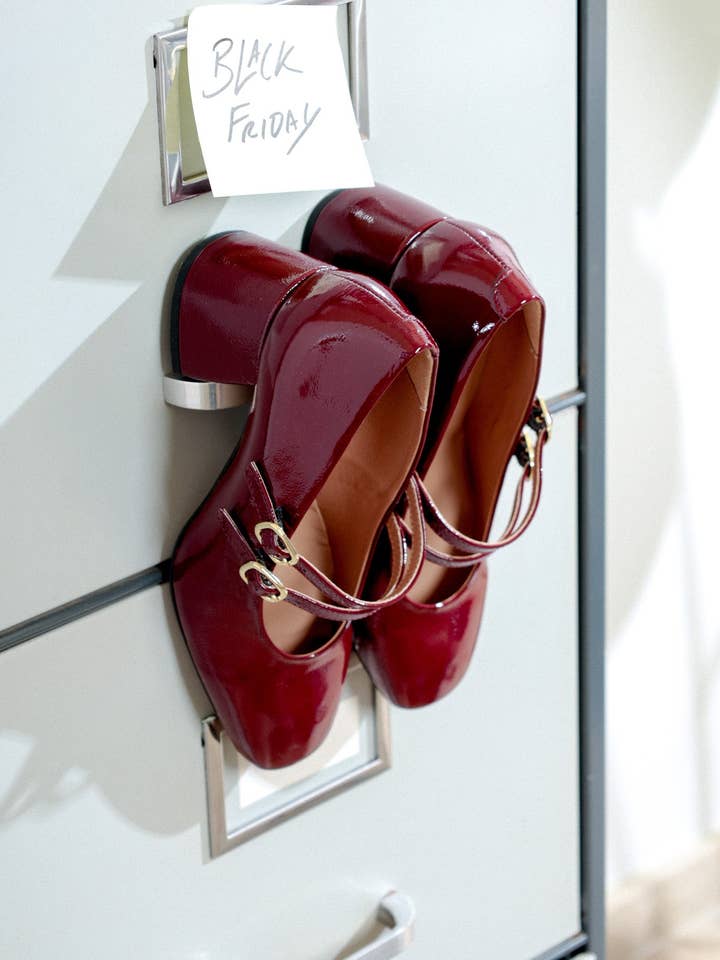 MAITE BURGUNDY – Heeled Double Strap Mary Jane Shoes for wholesale by KMB Shoes