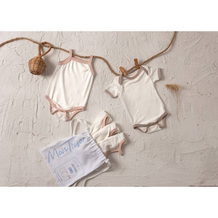 Ivory Rose and Pink Spaghetti Strap Modal Onesie 3 Pack Girls for wholesale on Faire
