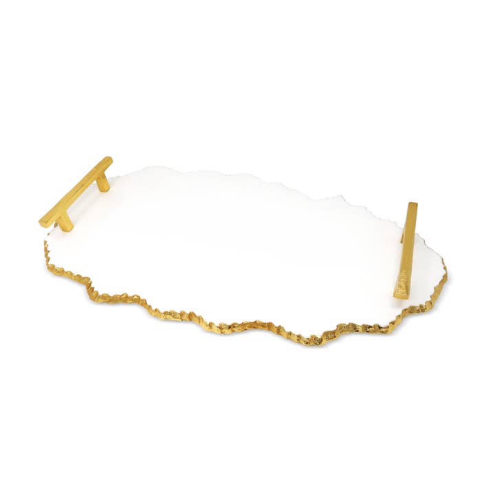 CLASSIC TOUCH DECOR INC. – Engroshandel Fad – Hvid marmorfad med guldhåndtag - 19.25"L