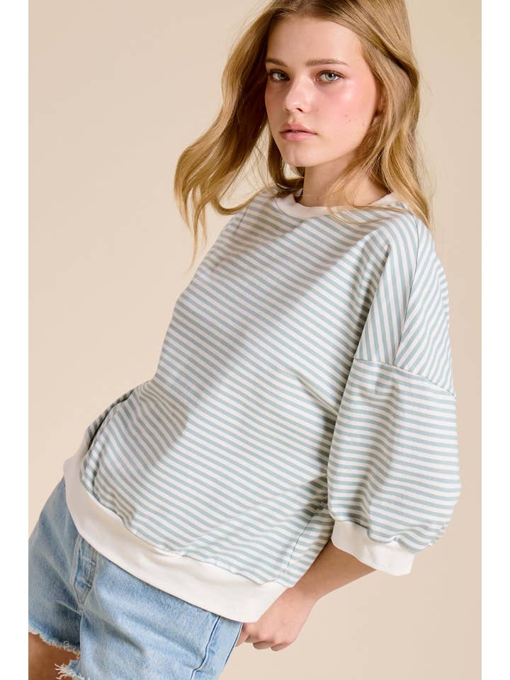 La Miel – Engroshandel Strikket top - Dame – MCT7688-løs pasform Stribet kortærmet top med rund halsudskæring32