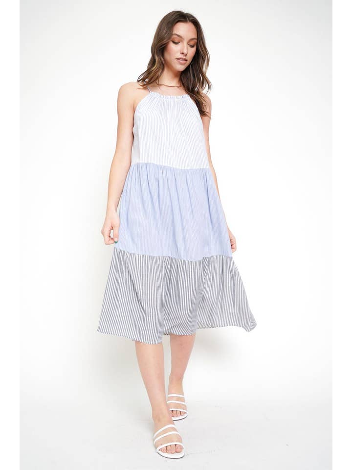 Denim Blue 20356 Mixed Stripe Dress for wholesale on Faire