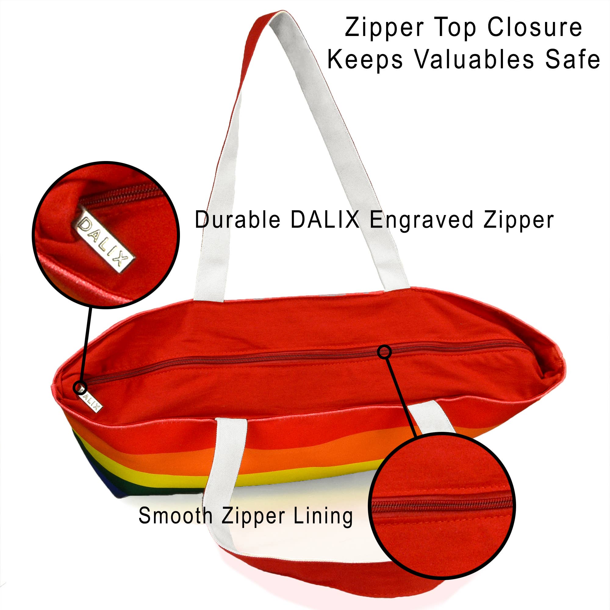 Dalix - Wholesale Tote Bag - Women's - DALIX Rainbow Tote Bag with Zippered Top3