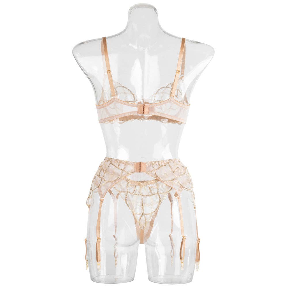 Sweetkama – Lingerie - Mulher por atacado – Conjunto de Lingerie Sweetkama com Cinta-Liga e Sutiã Nude Transparente17