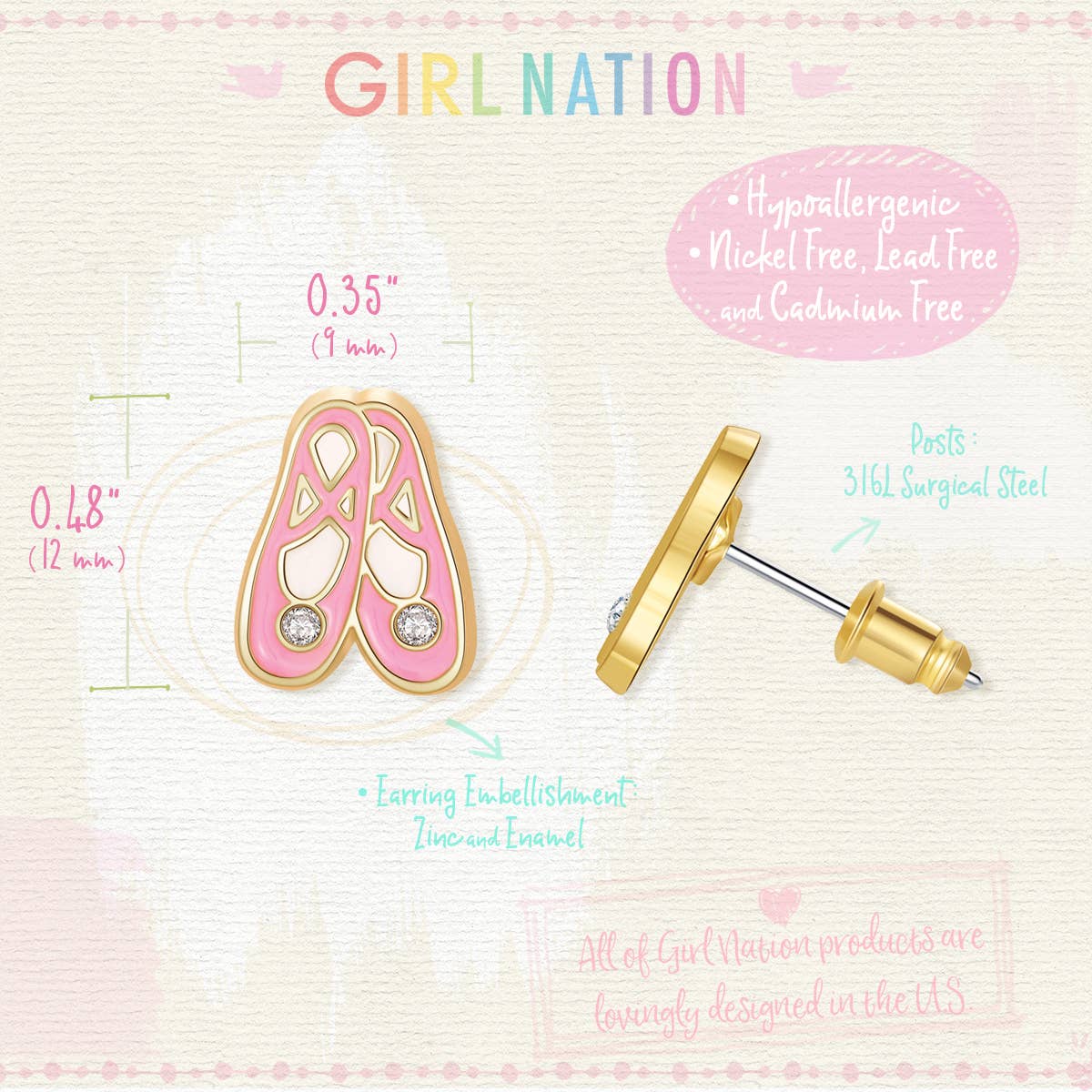Girl Nation – wholesale Örhängen - Barn – Ballettofflor | Söta örhängen för flickor7
