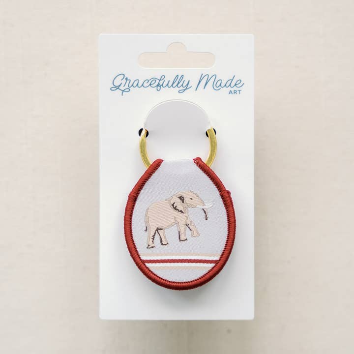 University of Alabama Elephant Embroidered Keychain for wholesale by Gracefully Made Art