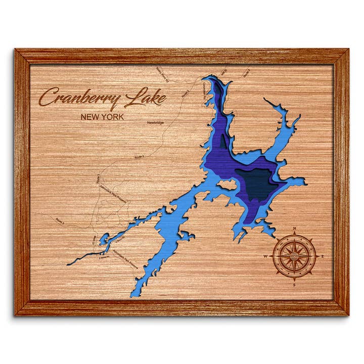 Mappa della Profondità di Cranberry Lake, New York - Arte da Parete Unica per la vendita all'ingrosso da parte di Premier Gifts and More