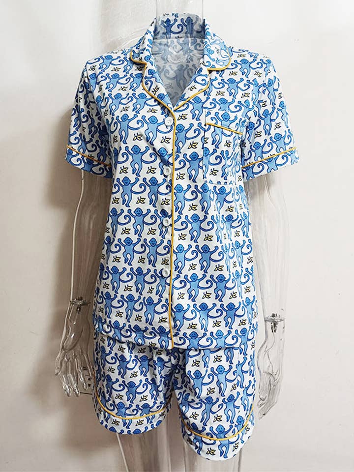 DE VAVE - Wholesale Sleepwear Set - Women's - Monkey Print Shirt and Shorts Set