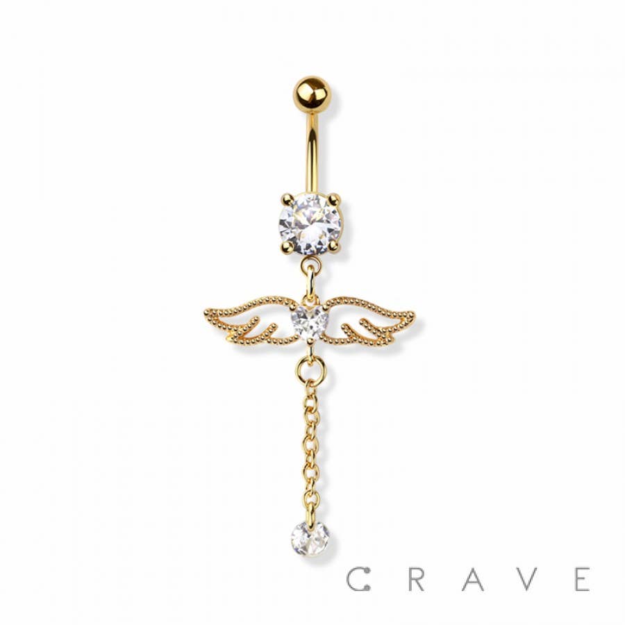 CRAVE - Wholesale Dangle Earrings - ANGEL WINGS CHAIN DANGLE 316L SS NAVEL BELLY RING1