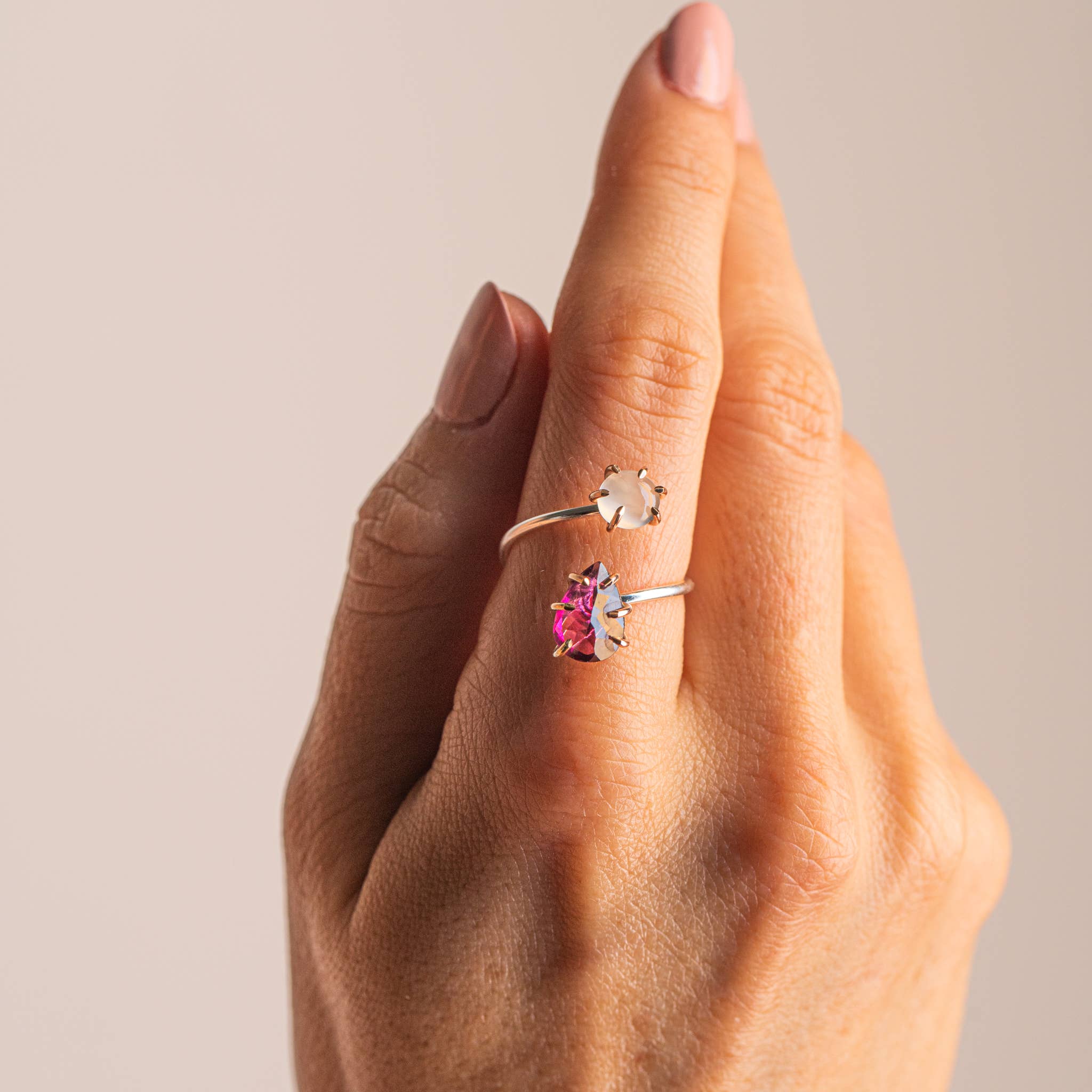 Made Designs - Wholesale Single Stone/Solitaire Ring - 14K Gold Filled Garnet and Moonstone Infinity Ring3