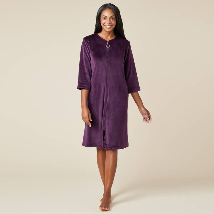 Softies - Wholesale Robe - Women's - Women's 42" 3/4 Sleeve Serenity Short Zip Robe