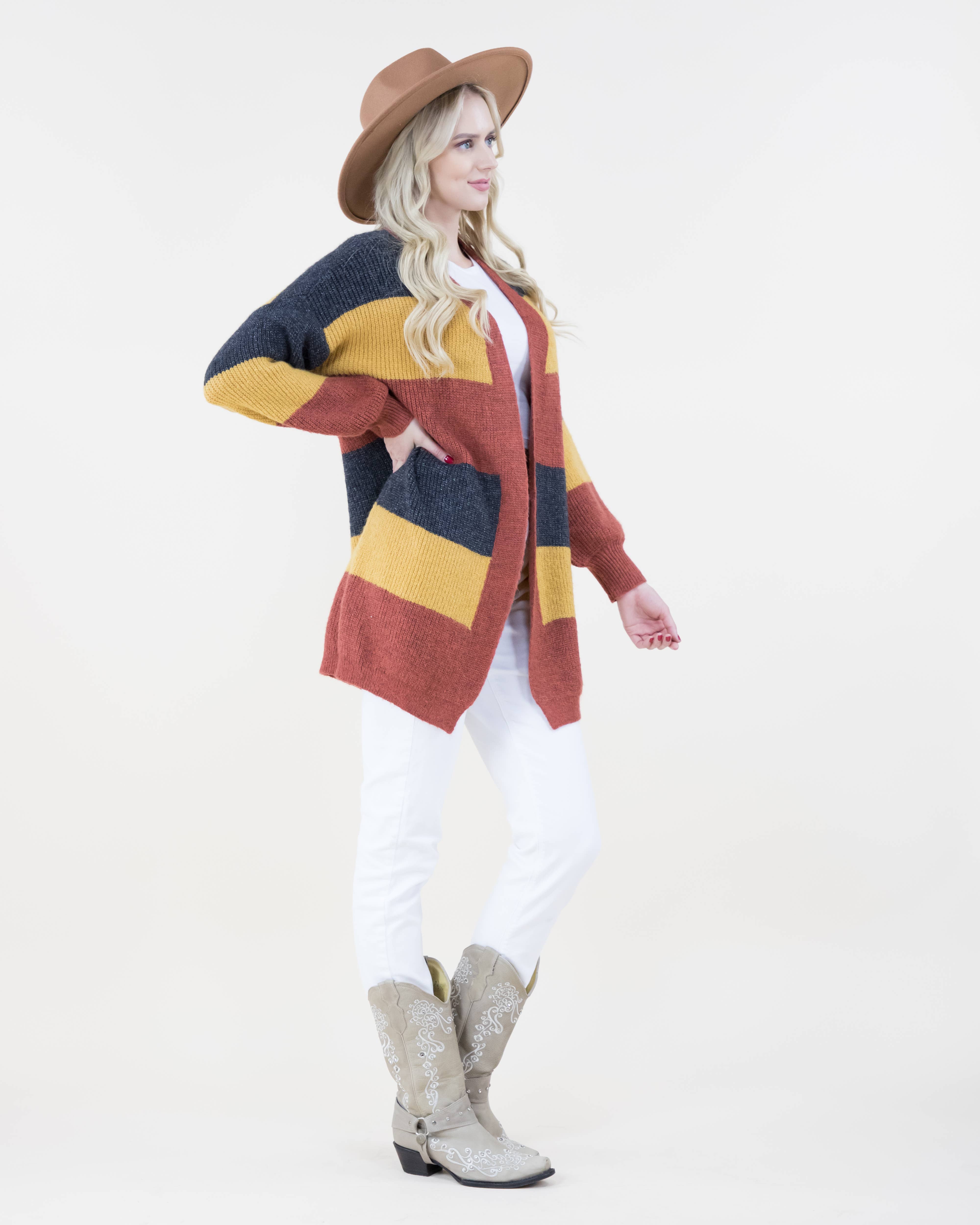 Original USA - Wholesale Cardigan - Women's - Knitted Stripe Cardigan3