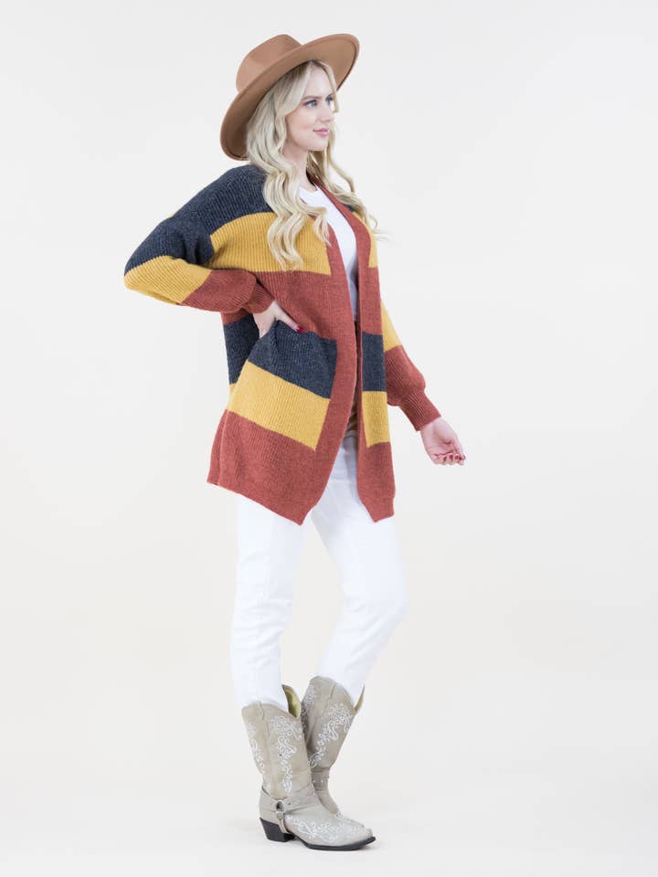 Original USA - Wholesale Cardigan - Women's - Knitted Stripe Cardigan3