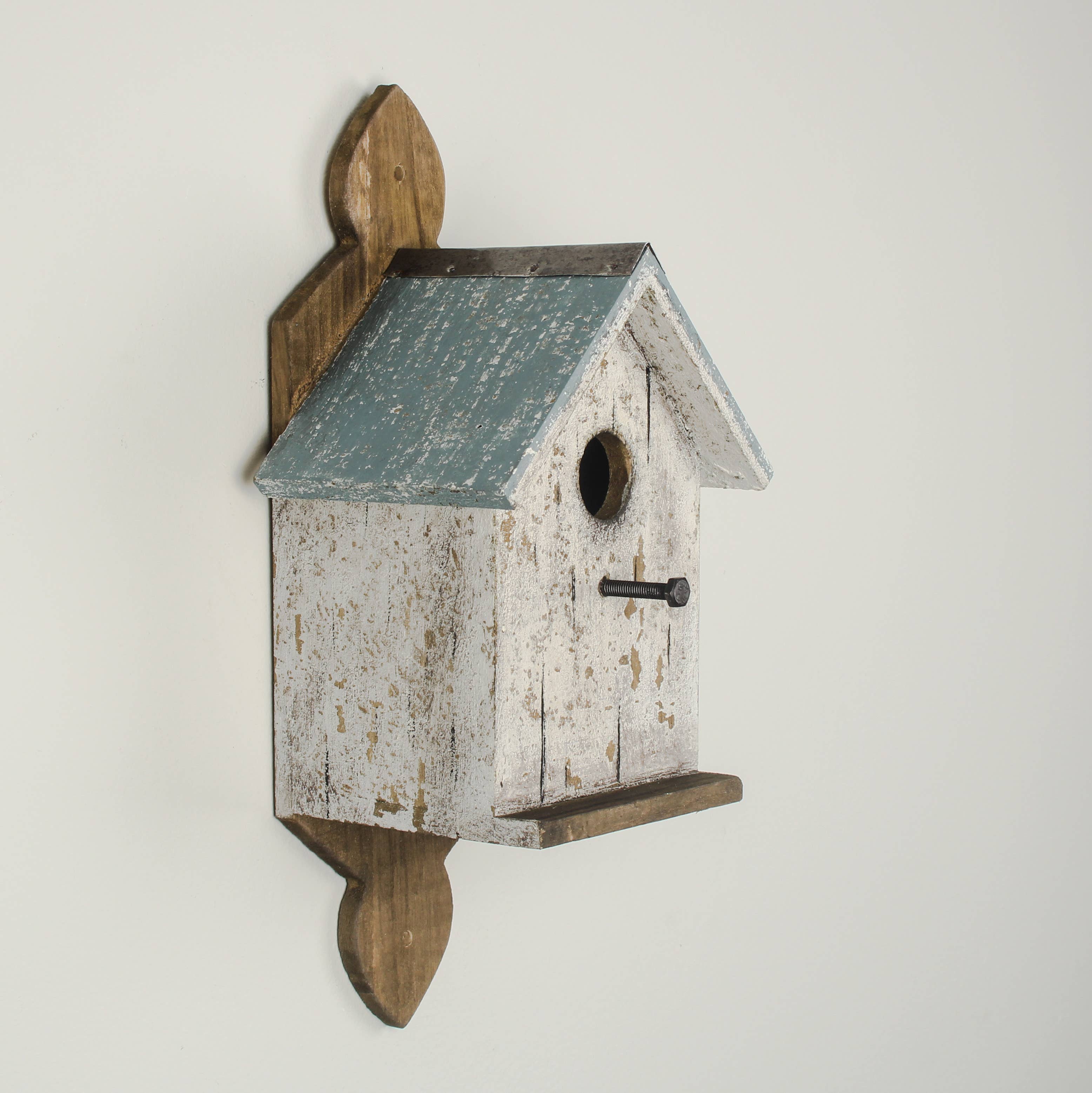 Originals International Ltd - Wholesale Bird House - White Bird House with Blue Roof on Plaque3
