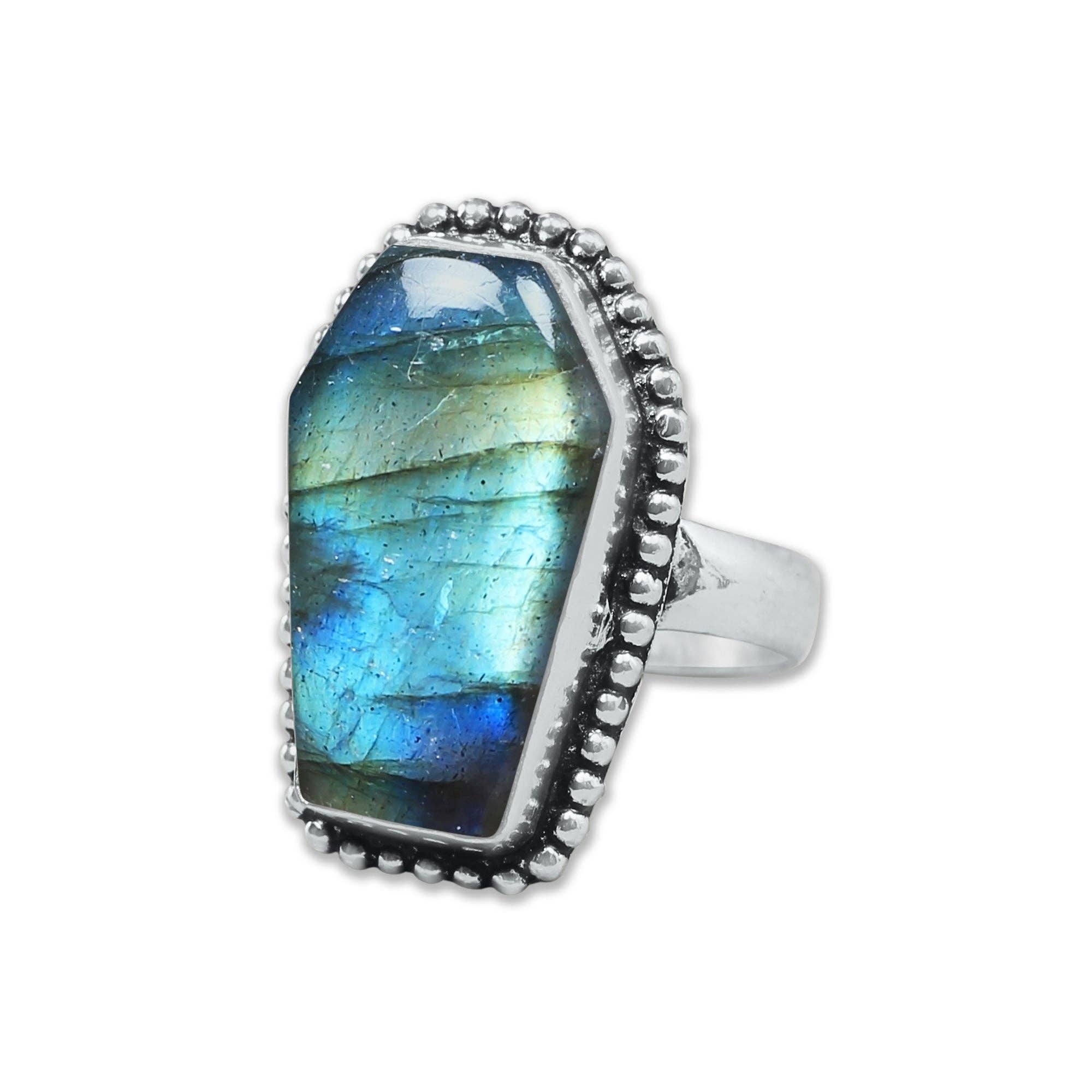 Handmade Jewels – wholesale Cocktail/Statement Ring – Hantverksmässiga kistformade statementringar – Blandade ädelstenar (US-storlekar 6–10, Ej justerbara)1