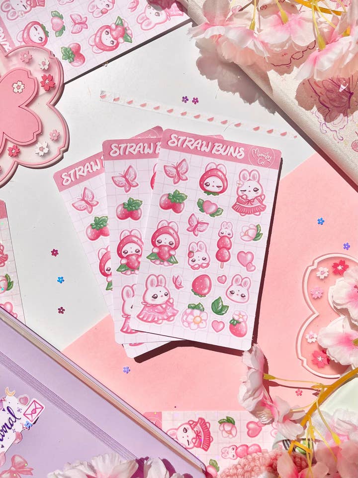 Strawberry Buns Sticker Sheet for wholesale by Miniijoyco