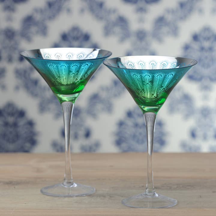 Conjunto de 2 Taças de Martini com Design de Pavo Real por atacado de The DRH Collection BV
