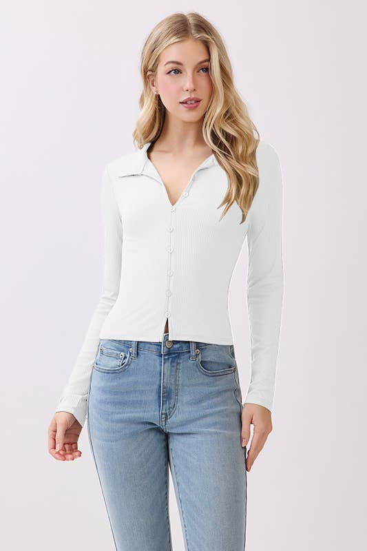 Heart & Hips - Vendita all'ingrosso Top in maglia - Donna - RT56235L - POLO A MANICHE LUNGHE CON BOTTONI E PASSANTE DAVANTI11