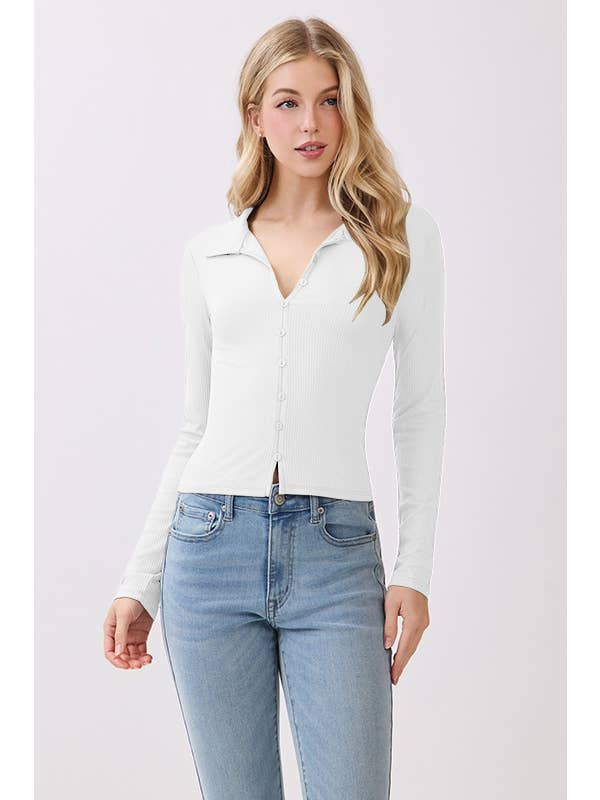 Heart & Hips - Vendita all'ingrosso Top in maglia - Donna - RT56235L - POLO A MANICHE LUNGHE CON BOTTONI E PASSANTE DAVANTI11