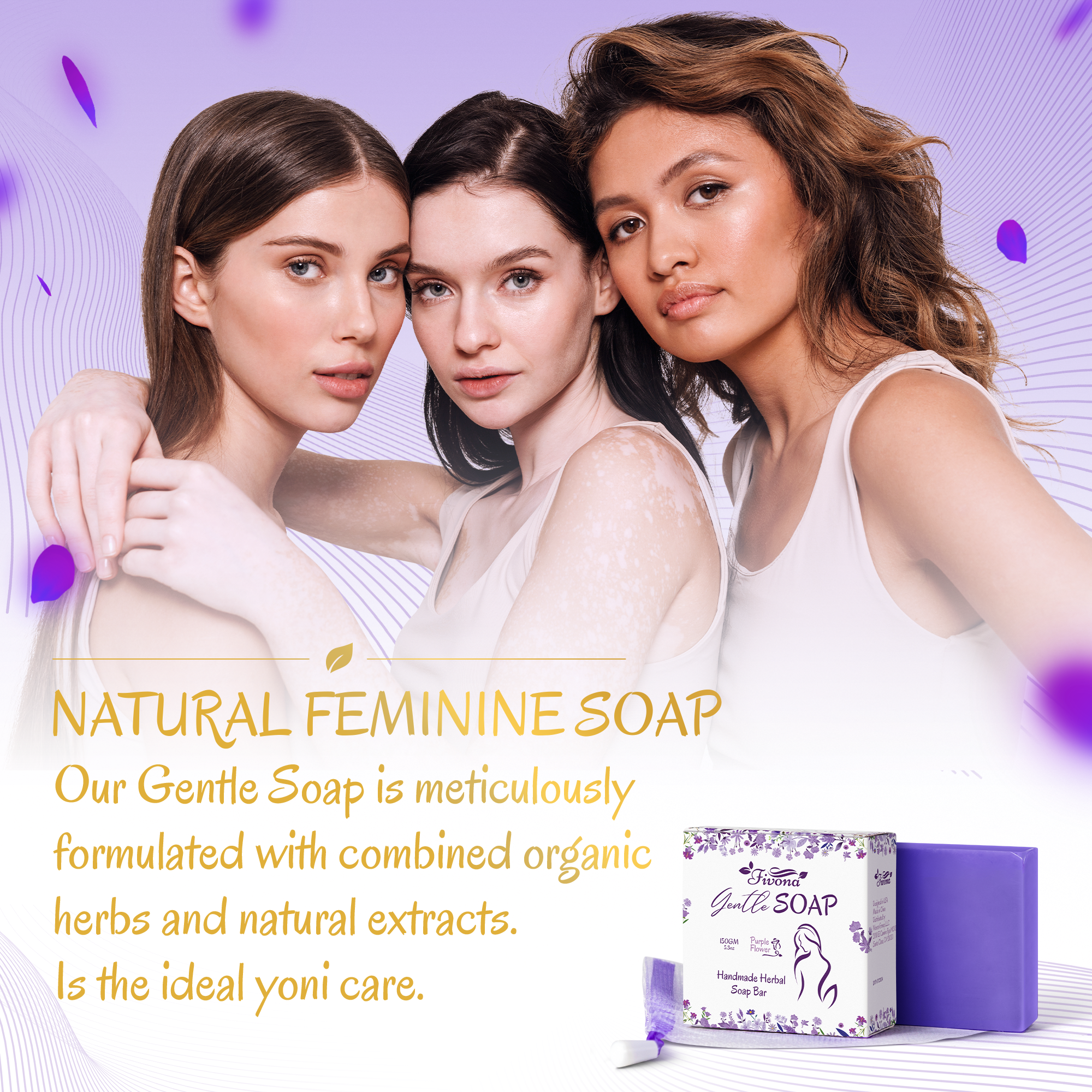 FIVONA - Wholesale Bar Soap - HERBAL FEMININE YONI SOAP WITH FOAM BAG PURPLE FLOWER 5.3OZ4