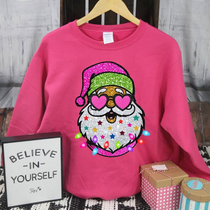 Pink Santa Faux Bling Fleece for wholesale by MidWest Tees