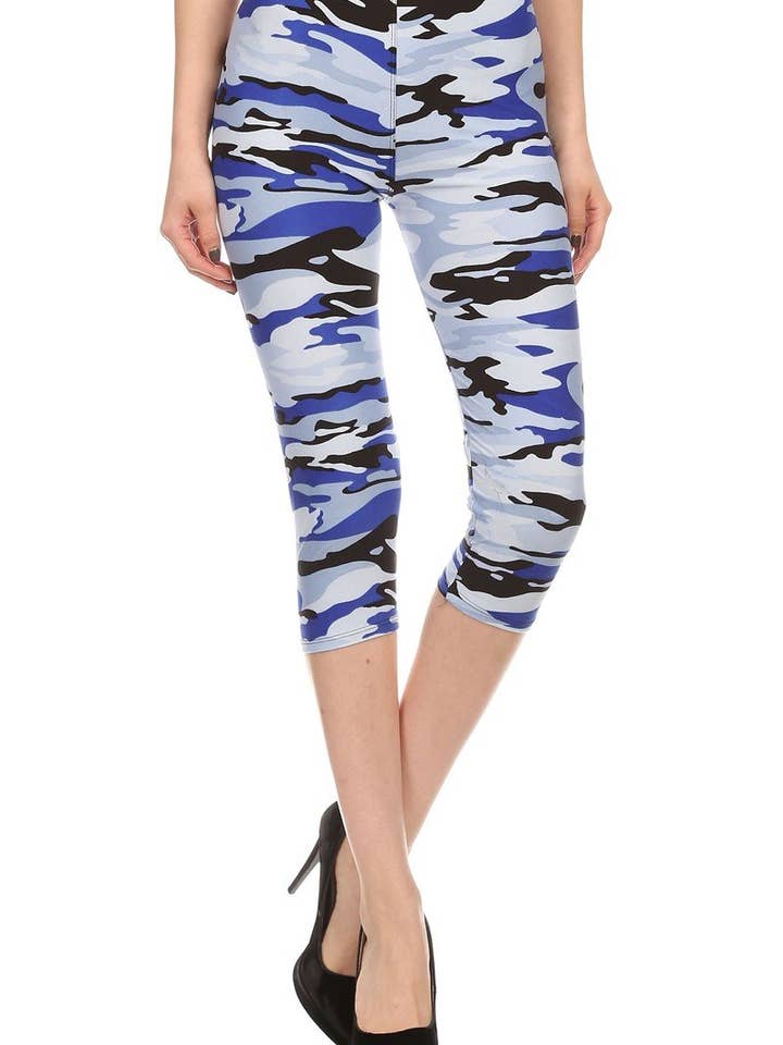 Sueded Ocean Camo Capri Legging for wholesale by Flirty & Femme