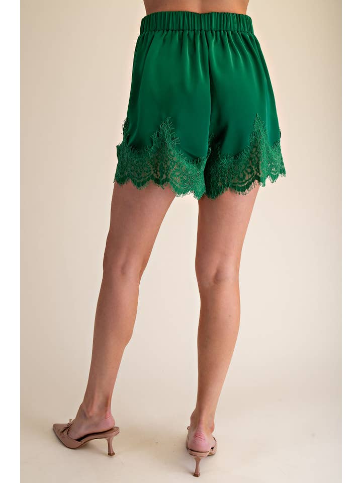 Glam - Wholesale Shorts - Women's - Satin Short With Lace Trim Detail Short8