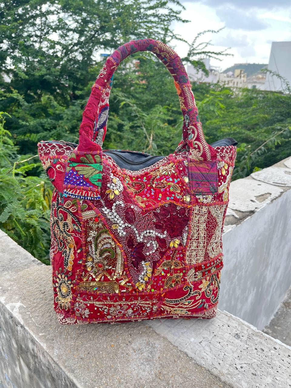 bhavnas boutique - Wholesale Shoulder Bag - Women's - Woman's Khambaadiya Beads Work Zari Work Medium Shoulder Bag1