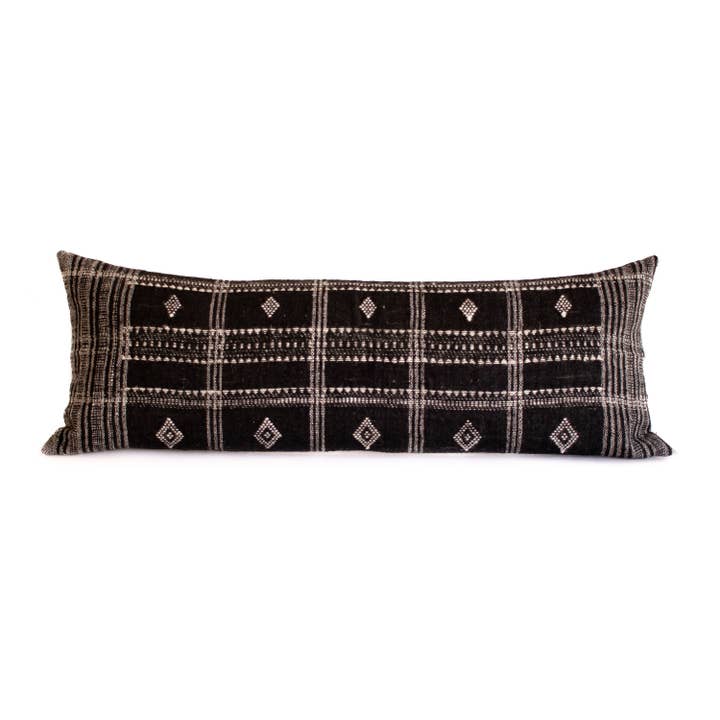 Lolita - Long Lumbar Indian Wool Pillow Cover - Black for wholesale by Heddle & Lamm