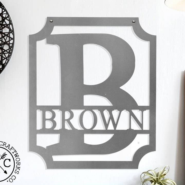 Covington Monogram - Personalized Metal Family Last Name Sign for Home Decor for wholesale by Rusted Orange Craftworks Co.