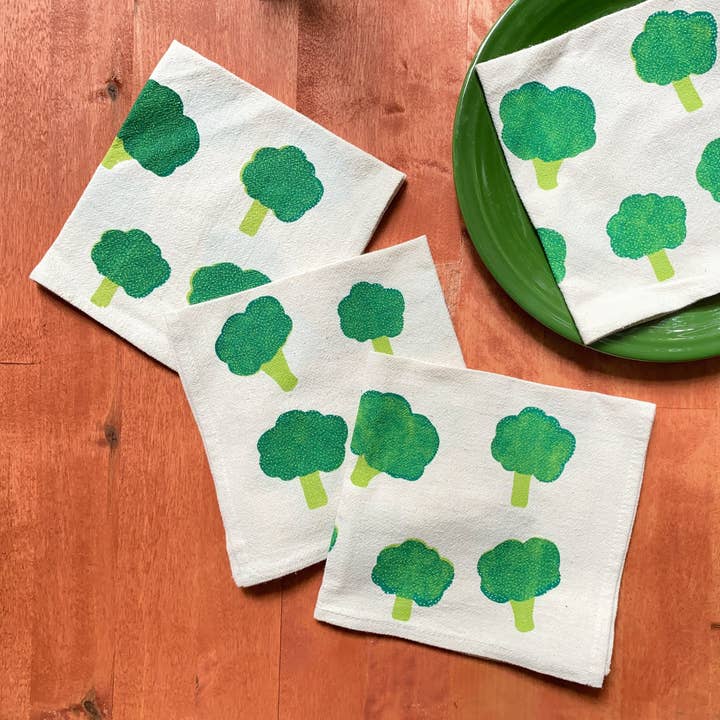 Bright Beige - Venta al por mayor Servilletas de tela - Servilletas de algodón impresas a mano con brócoli, juego de 4.3