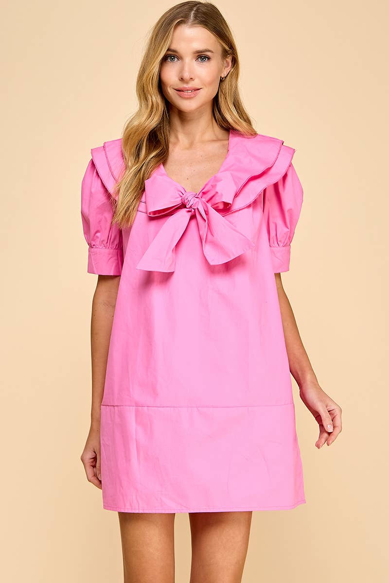TCEC - Wholesale Dress - Women's - CD05223-Wide Sailor Collar Front Bow Tie Shift Dress0