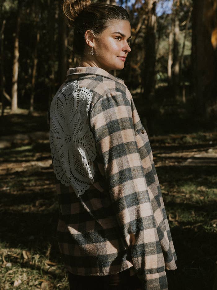 Wings Hawaii - Vendita all'ingrosso Camicia button down - Donna - Paragon Flanella - Pesca + Grigio