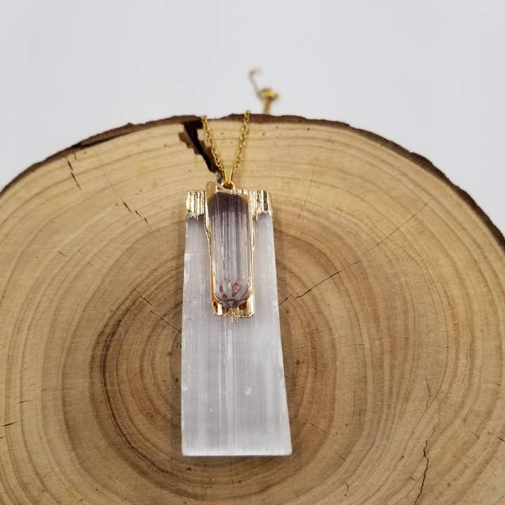 CHAKRA JEWELRY - Wholesale Pendant/Charm Necklace - Natural Stone Inlaid Crystal Pillar Necklace