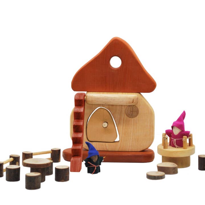 Q Toys - Wholesale Wood Toy - Kids - Natural Mushroom House Building Set for Kids