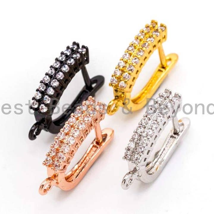 CZ Micro Pave Dubbele CZ Stud Latch Back Oorbel, sku #J28 voor wholesale door BestBeads&Beyond