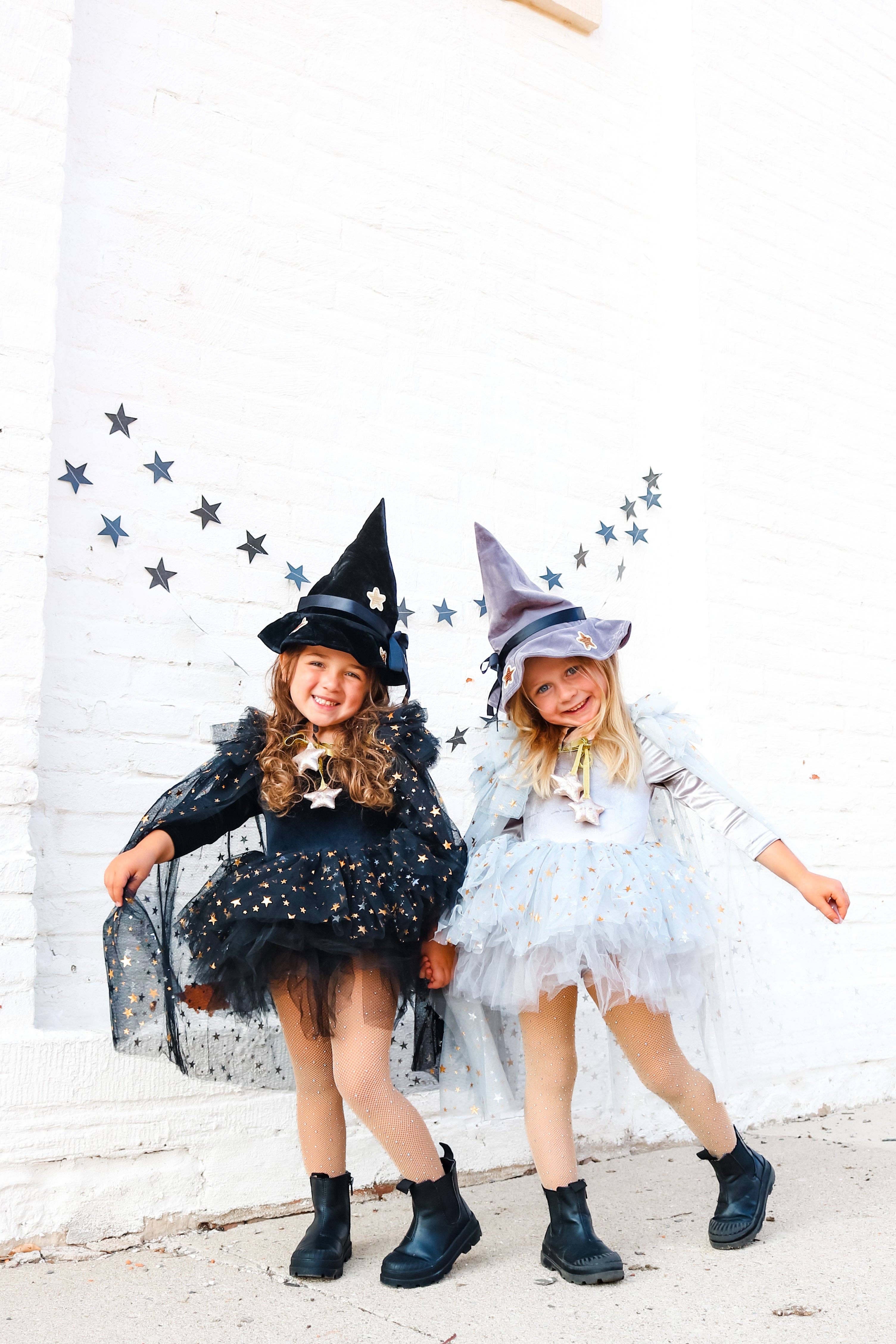Fancy Shmancy Baby – Großhandel Kostüm – Kinder – Samtkostüm mit langärmeligem Tüll-Tutu, goldenen Sternen – kleine schwarze Hexe7