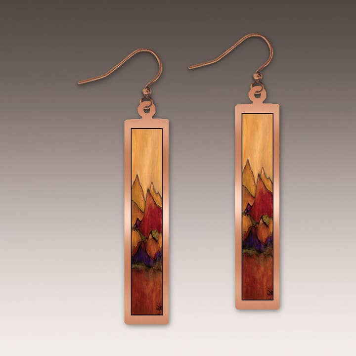 Desert Mountains Fine Art Copper Showcase Rectangle Earrings for wholesale by Illustrated Light & DC Designs