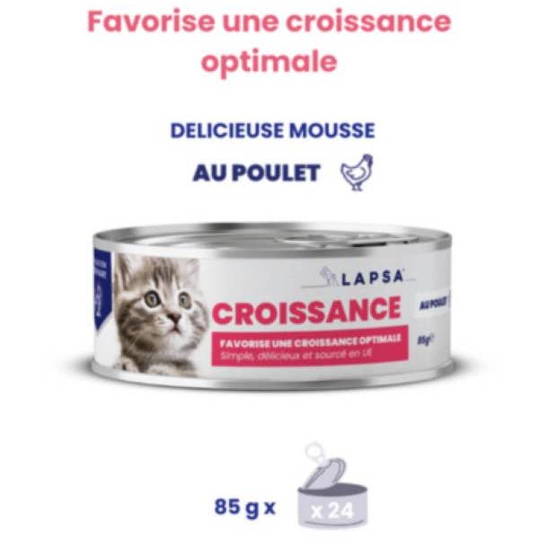 LAPSA – Großhandel Tiernahrung – Katze – Lapsa - Kätzchen-Wachstumsmousse - Huhn - 24x85g1