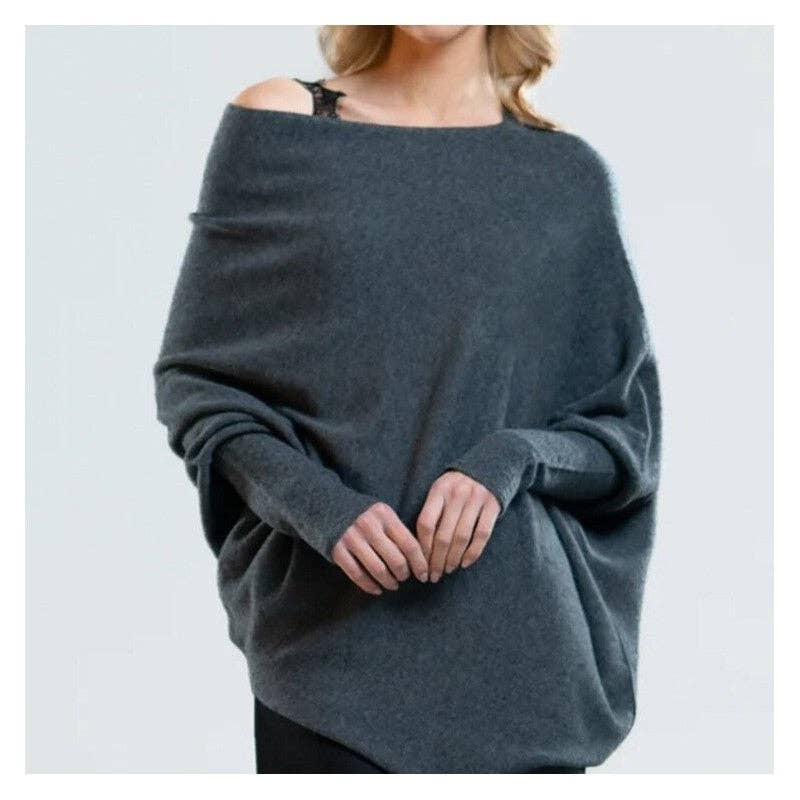 Plush Looks - Wholesale Knit Top - Women's - Solid Color Round Neck Long Sleeve Knitted Batwing Top1