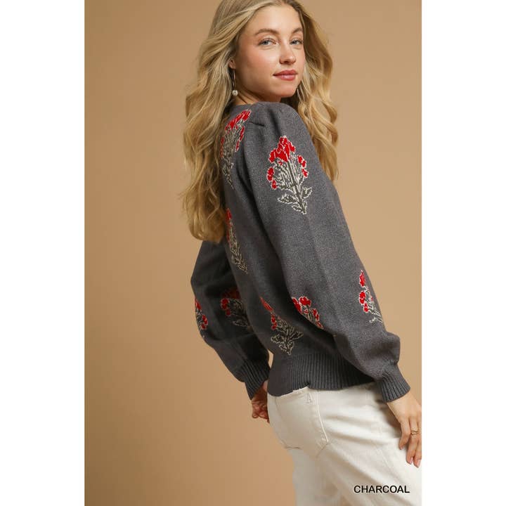 STYLE USA - Wholesale Tunic - Women's - Flower Stem Jacquard Sweater Top12