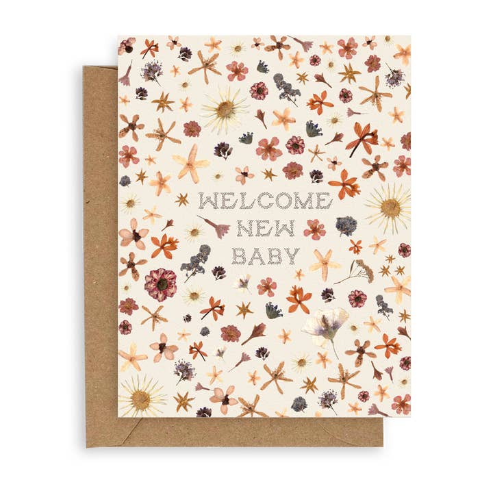 Pressed Flowers Welcome Baby Card for wholesale by Adelfi