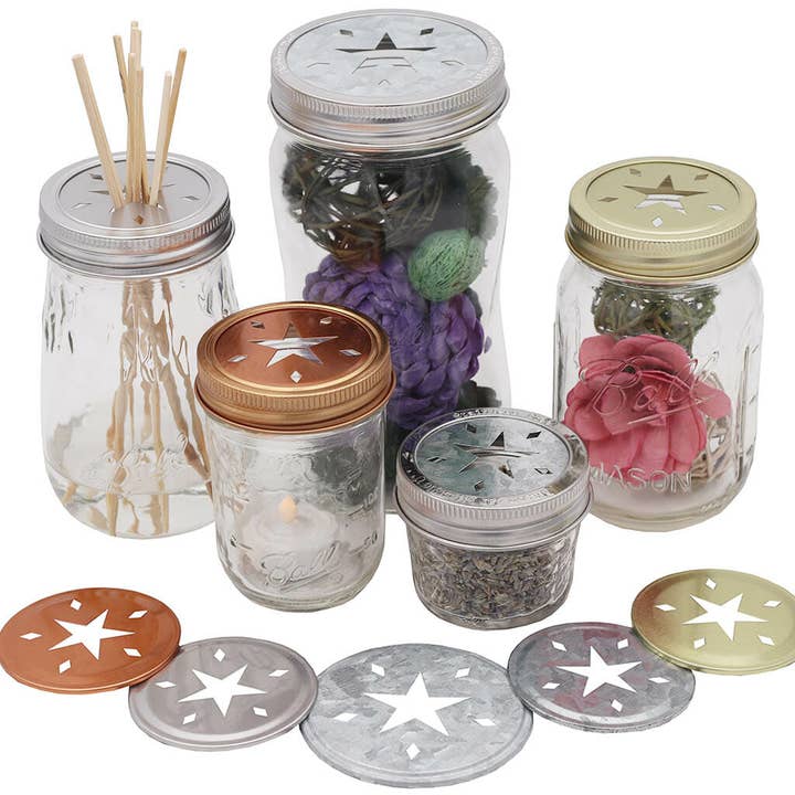 Mason Jar Lifestyle - Wholesale Drink Lids - Star Cutout Galvanized Metal Lid Inserts for Mason Jars 10 Pack