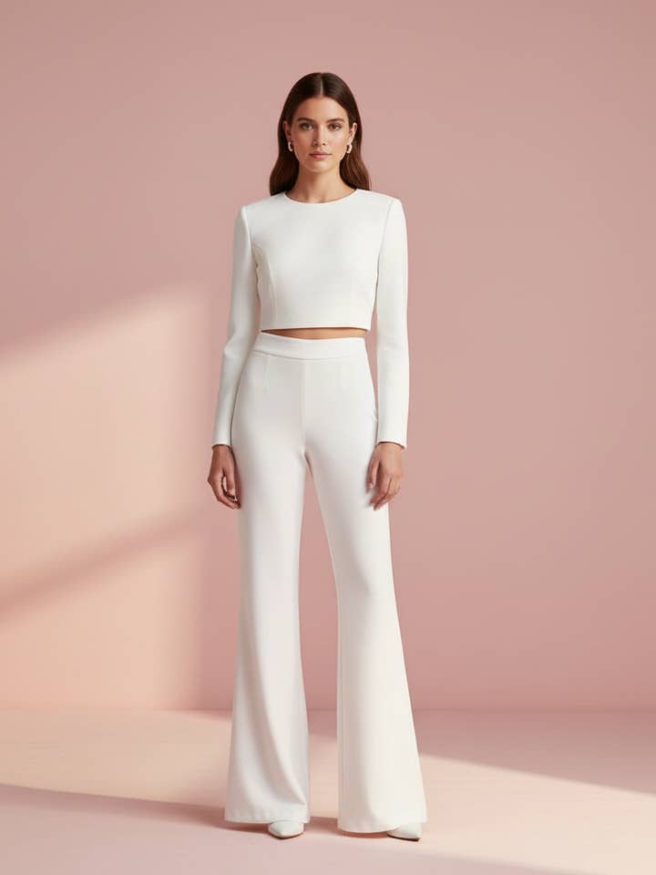 CALÇAS DE CINTURA ALTA BRANCAS 3782 por atacado de EMMA WU DESIGN