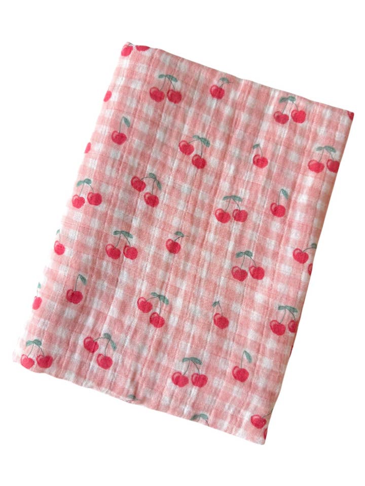 Gingham Cherries / Muslin Swaddle for wholesale by SIIX Collection