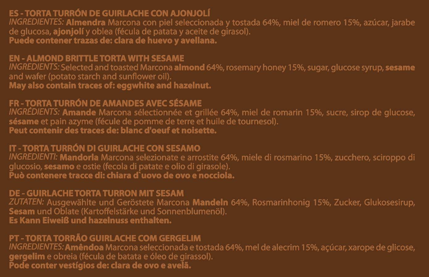 PABLO GARRIGÓS IBÁÑEZ - Wholesale Nuts - Delicatessen Almond Brittle Torta with Sesame 200 g3
