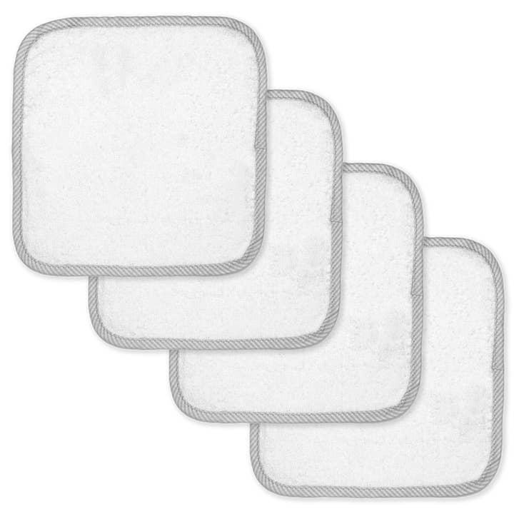 Rose Textiles - Wholesale Wash Cloth - Kids & Baby - White & Grey Washcloth - Set of 4