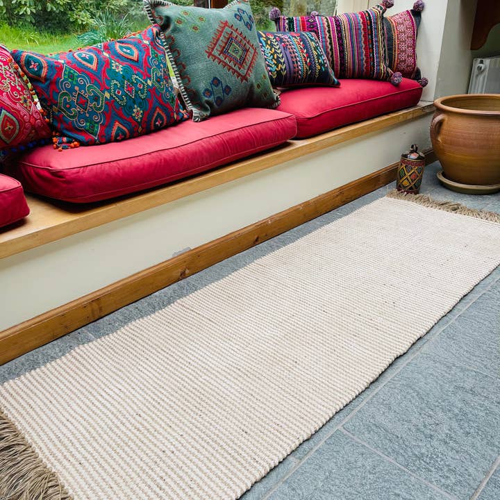 Second Nature Online - Wholesale Area rug - COLVA Rug Cotton Jute Yarn in Natural Beige Ivory Stripes4