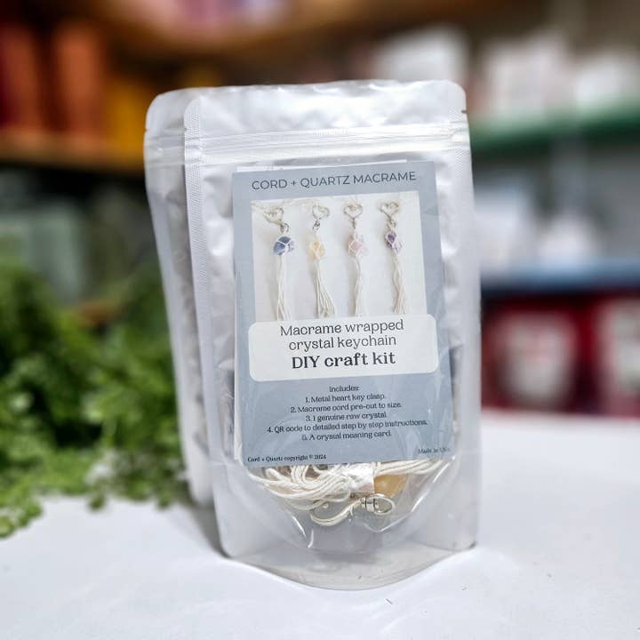 Cord + Quartz - Wholesale DIY Craft Kit - Macrame wrapped crystal keychain DIY craft kit.