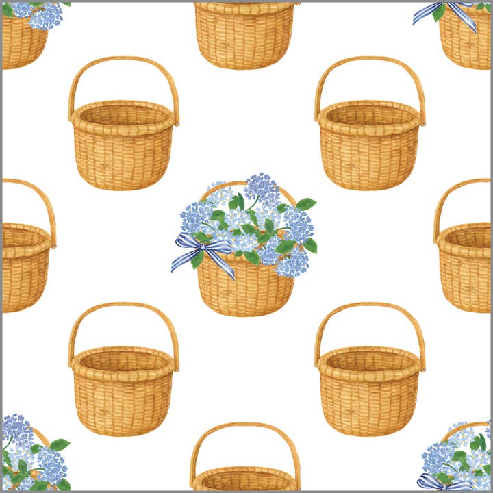 Gavepapir på rulle | Blå hortensiakurv for engroshandel hos WH Hostess Social Stationery